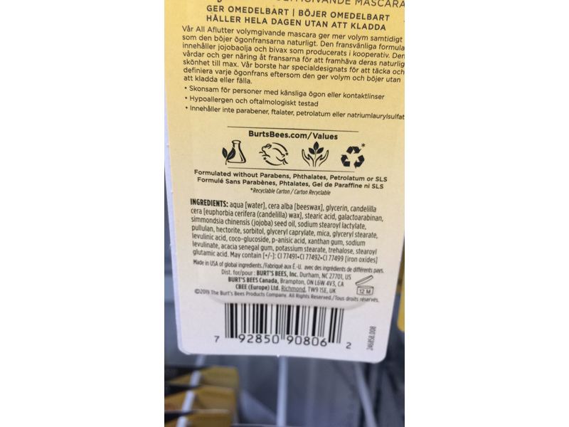 Burt's Bees Volumizing Mascara, Classic Black, 0.32 oz/9.07 g