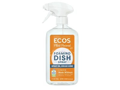 Ecos Plant Powered Foaming Dish Spray, Lemon, 17 fl oz/503 mL, Pack Of 4