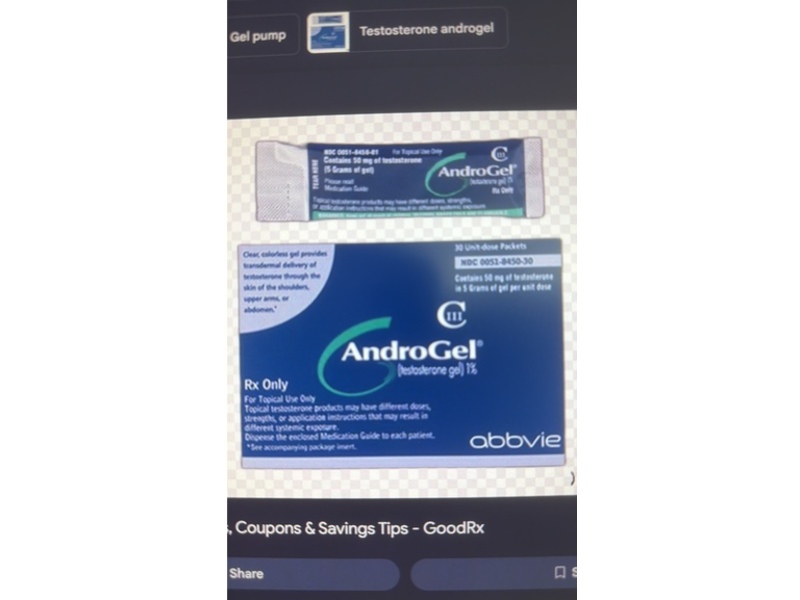 AndroGel (testosterone) gel, 1%, 88 g, ASCEND Therapeutics (Rx)