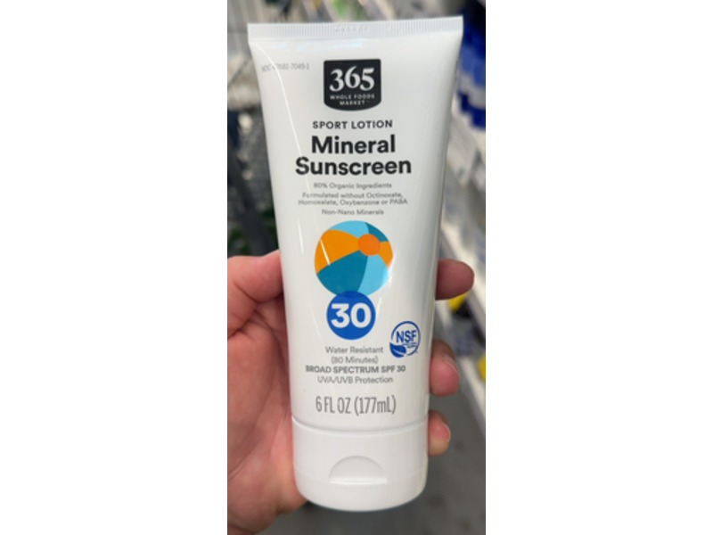 365 Whole Foods Market Sport Lotion Mineral Sunscreen, SPF 30, 6 fl oz/177 mL