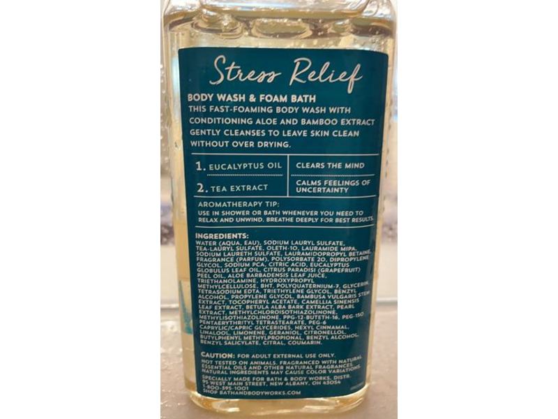 Bath & Body Works Stress Relief Body Wash & Foam Bath, Eucalyptus + Tea, 10 fl oz/295 mL
