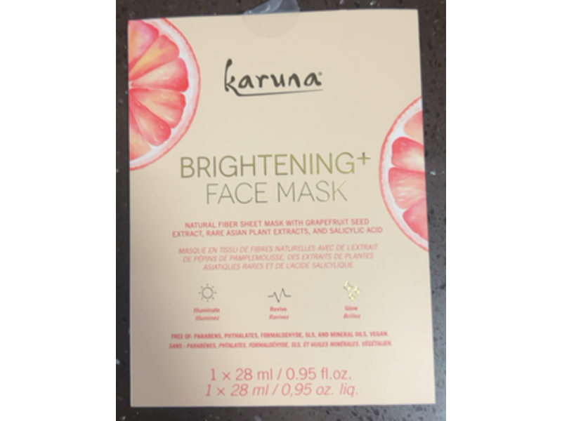Karuna Brightening+ Face Natural Fiber Sheet Mask, Grapefruit Seed Extract + Rare Asian Plant Extracts & Salicylic Acid, 0.95 fl oz/28 mL