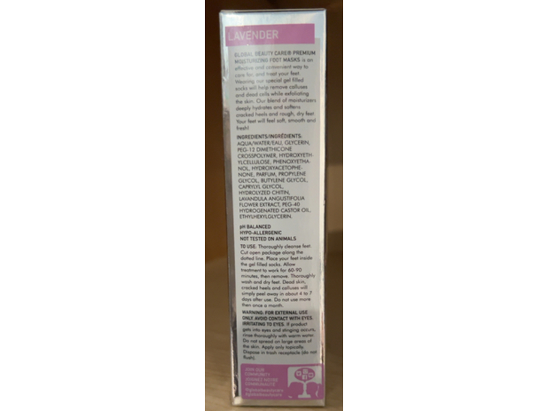 Global Beauty Care Premium Moisturizing Foot Mask, Lavender, 3 Pair