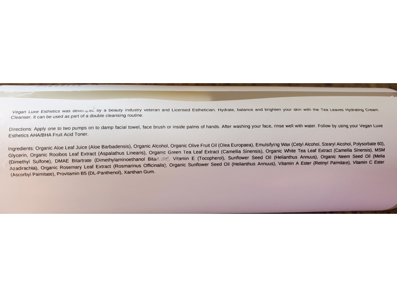 Vegan Luxe Esthetics Tea Leaves Cream Cleanser, 5 fl oz/150 mL