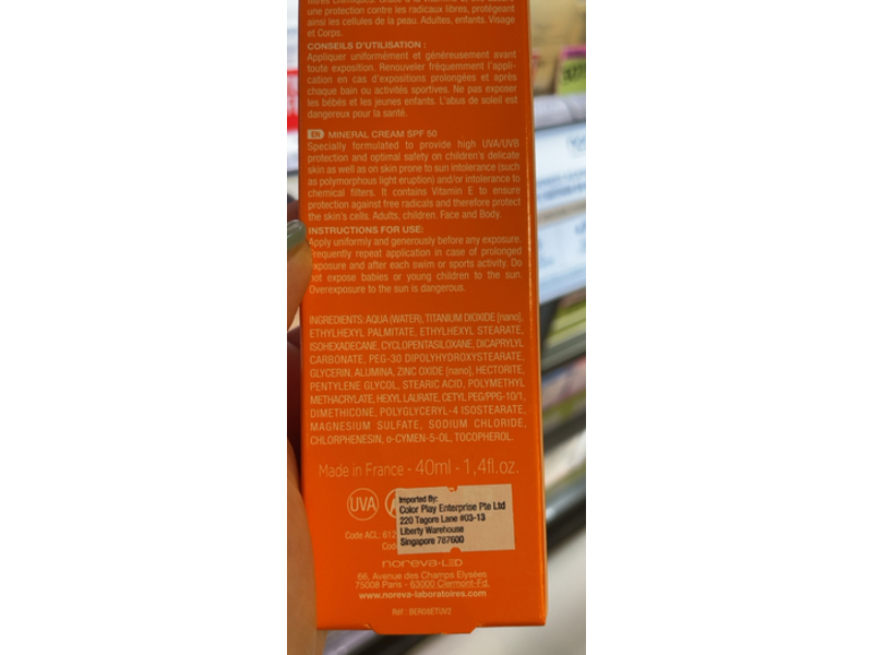 Noreva Bergasol Expert Mineral Cream, SPF 50, 1.4 fl oz/40 mL