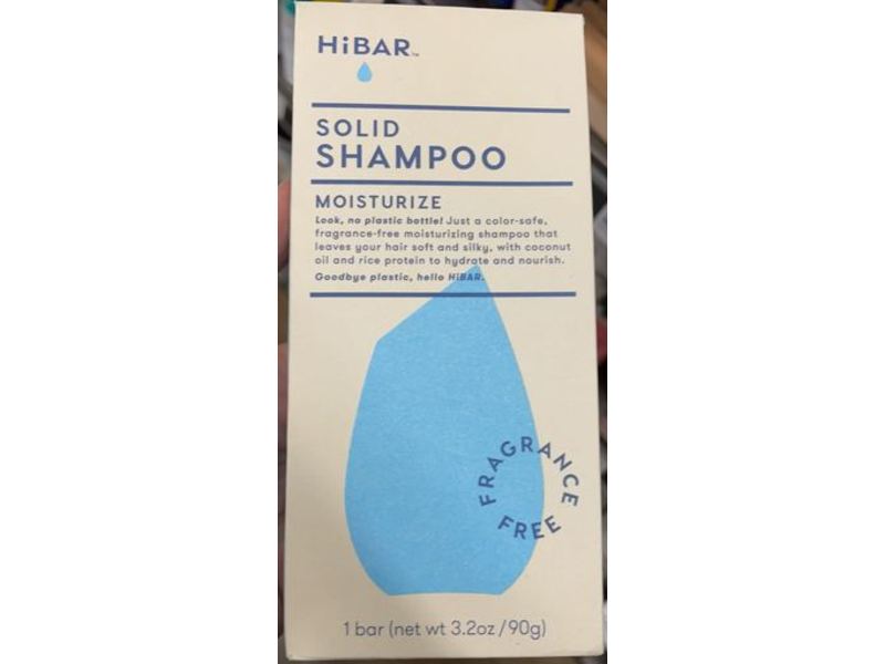 HiBAR Moisturize Solid Shampoo Bar, Fragrance Free, 3.2 oz/90 g, 1 Count