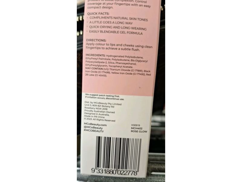 MCoBeauty Cheek & Lip Tint, Rose Glow, 10 mL