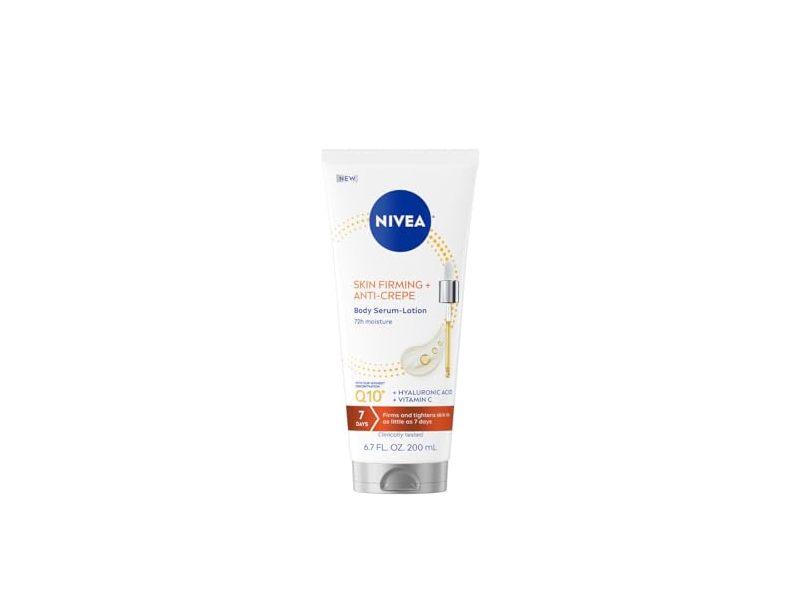 NIVEA Skin Firming & Anti Crepe Body Serum Lotion, Hyaluronic Acid + Vitamin C, 6.7 fl oz/200 mL