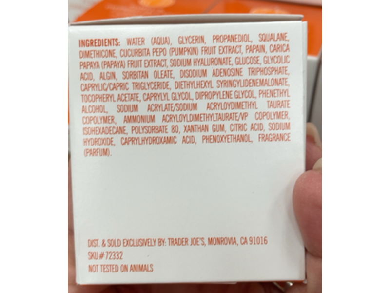 Trader Joe's Pumpkin Overnight Face Mask, Pumpkin Fruit Extract, Papaya Enzymes, 2 oz/57 g