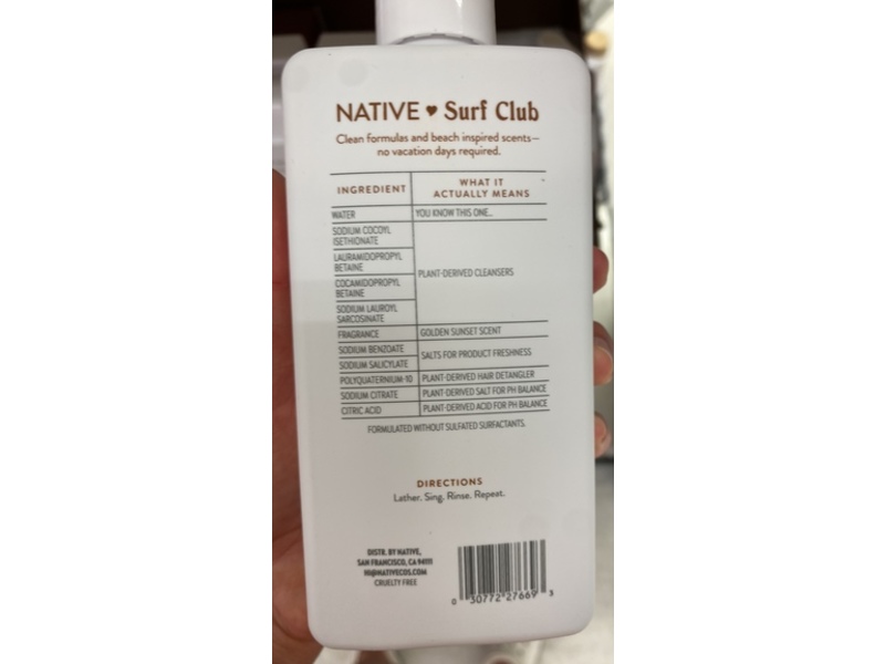 Native Surf Club Moisturizing Shampoo, Golden Sunset, 12 fl oz/354 mL