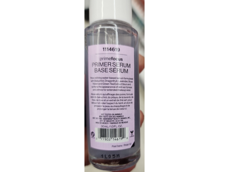 Wet n Wild Prime Focus Pore Primer Serum, Lavender, 1.0 fl oz/30 mL