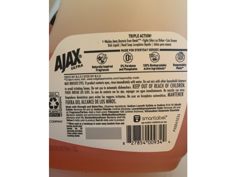 Ajax Ultra Dish Liquid Hand Soap, Orange Scent 145 fl oz/4.27 L, Pack Of 4