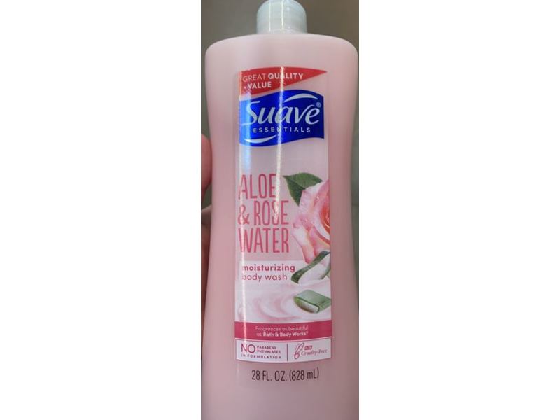 Suave Essentials Moisturizing Body Wash, Aloe & Rose Water, 28 fl oz / 828 mL