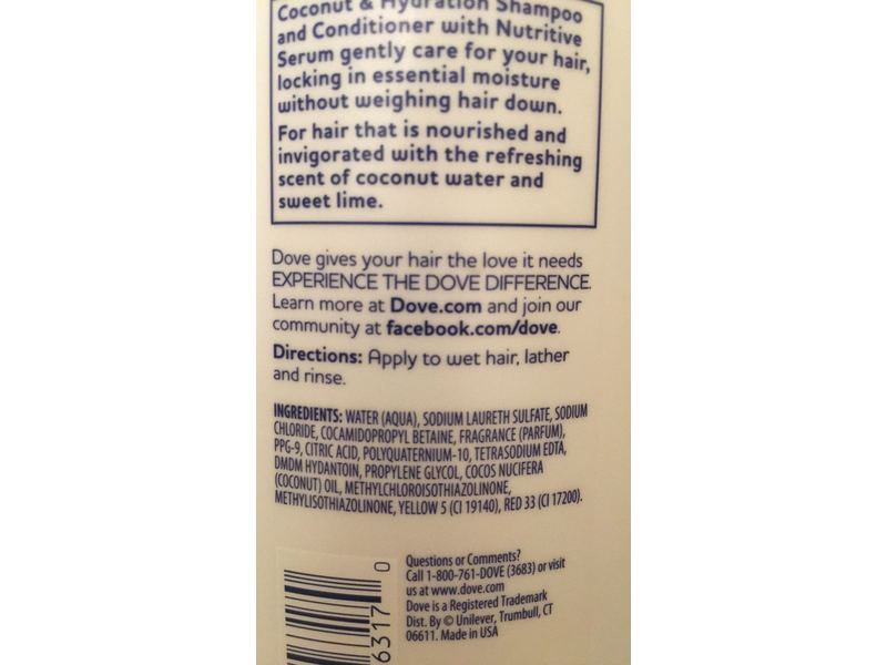Dove Nutritive Solutions Shampoo, Coconut & Hydration, 25.4 fl oz/750 mL
