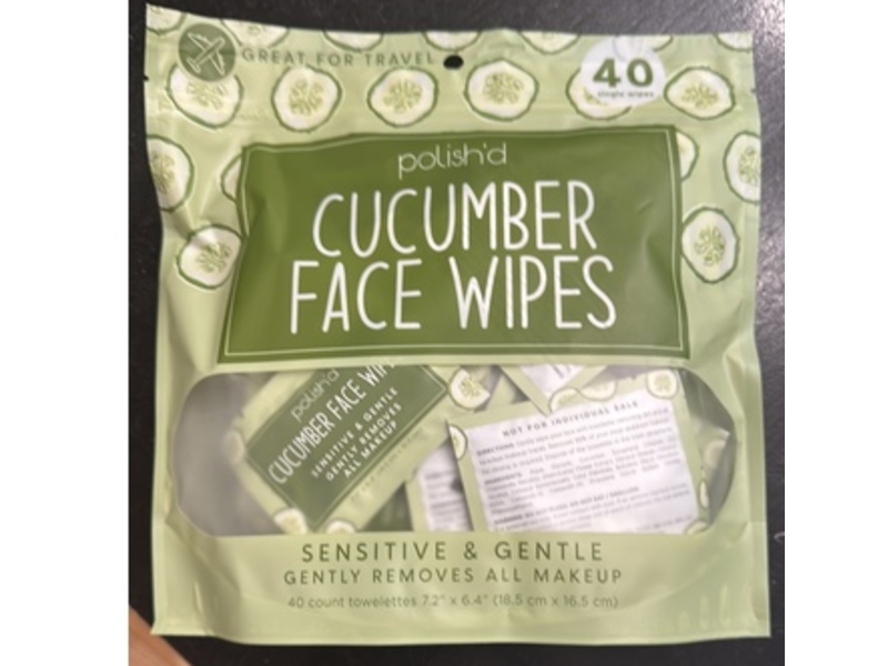 Polish'd Face Wipes, Cucumber, 40 Count