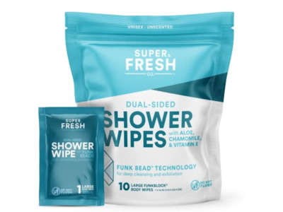 Super Fresh Co. Dual-Sided Shower Wipes, Unscented, 10 Count