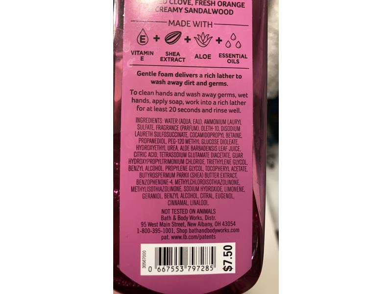 Bath & Body Works White Barn Gentle Foaming Hand Soap, Spiced Clove and Citrus, 8.75 fl oz/259 mL