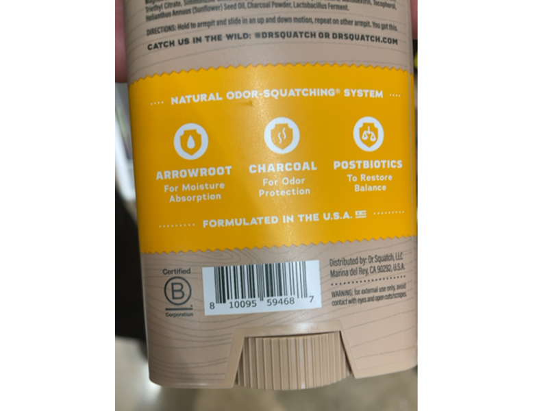Dr. Squatch Men's Natural Odor Squatching Deodorant, Summer Citrus, 2.65 oz/75 g