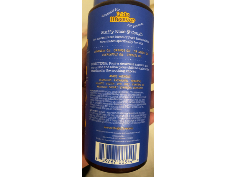 Oilogic Kids Stuffy Nose & Cough Essential Oil Vapor Bath Soak, 9.6 fl oz/283 mL
