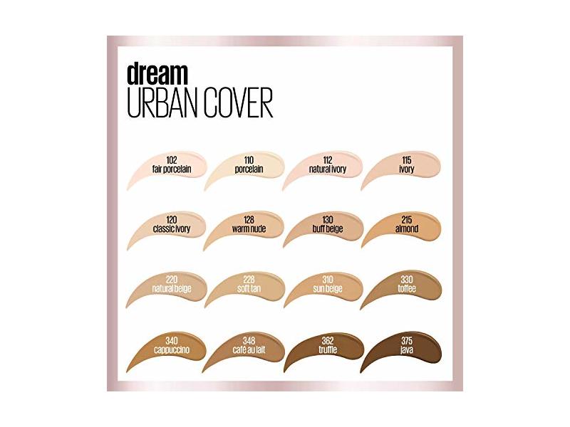 Maybelline New York Dream Urban Cover Full Coverage Protective Make-Up Foundation SPF 50, 128 Warm Nude, 1 fl oz/30 mL