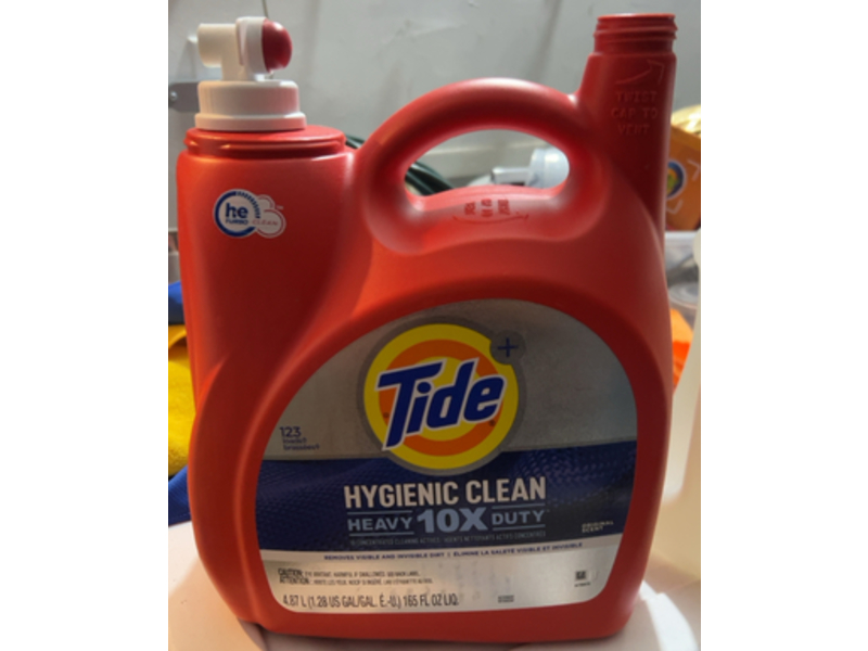 Tide Hygienic Clean Heavy 10x Duty Liquid Laundry Detergent, Original, 123 Loads, 165 fl oz/4.87 L