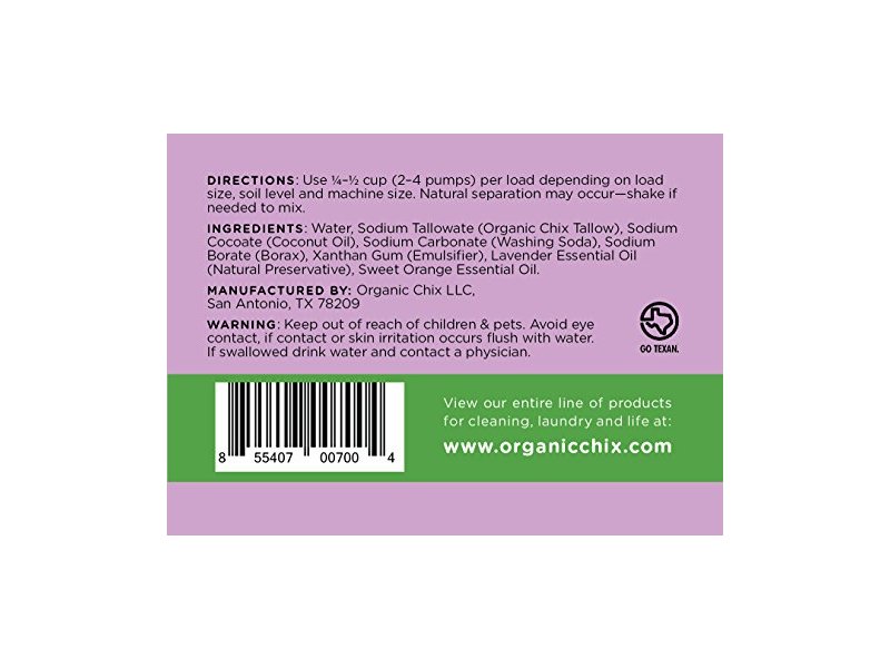 Organic Chix Laundry Soap, Lavender Essential Oil, 48 Loads, 96 fl oz/2.84 L