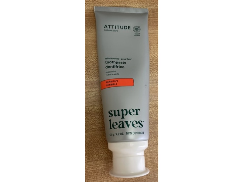 Attitude Super Leaves Fluoride Sensitive Toothpaste, Spearmint, 4.2 oz/120 g