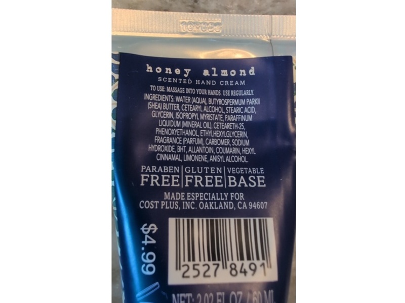 Addison & Gates Hand Cream, Honey & Almond Scented, 2.02 fl oz/60 mL