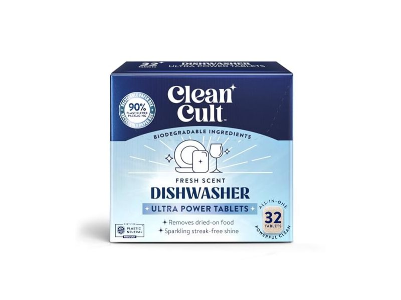 Cleancult Ultra Power Dishwasher Detergent Tablets Pods, Fresh, 18 oz/512 g, 32 Count