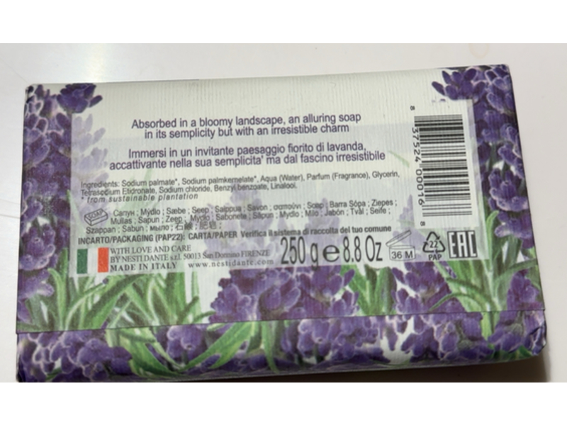 Nesti Dante Dei Colli Fiorentini Relaxing Triple Milled Vegetable Soap, Lavanda, 8.8 oz/250 g