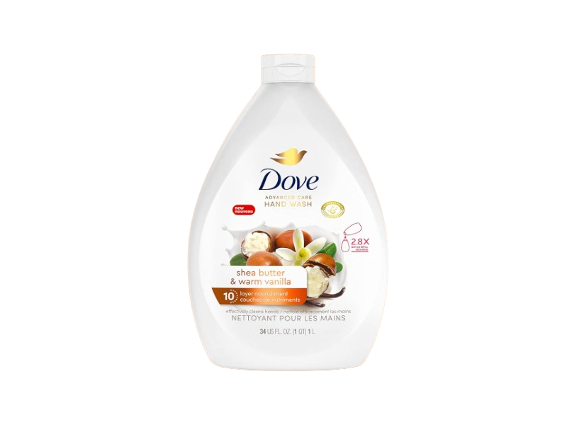 Dove Pampers & Softens Skin Body Wash, Shea Butter & Vanilla, 34 fl oz/1 L, Pack Of 3