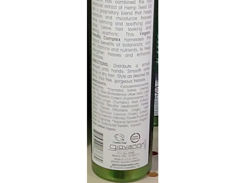 Giovanni Hydrating Hair Serum, Hemp, 2.75 fl oz/81 mL