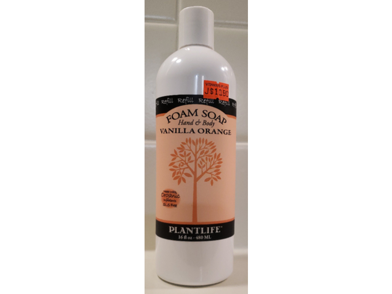 Plantlife Hand & Body Foam Soap, Vanilla Orange, Refill, 16 fl oz/480 mL
