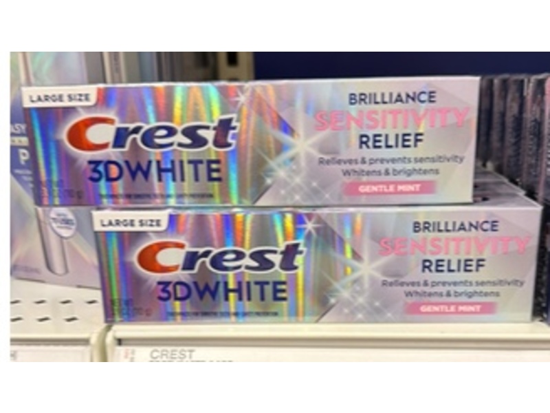 Crest 3D White Brilliance Sensitivity Relief Toothpaste, Gentle Mint, 3.9 oz/110 g