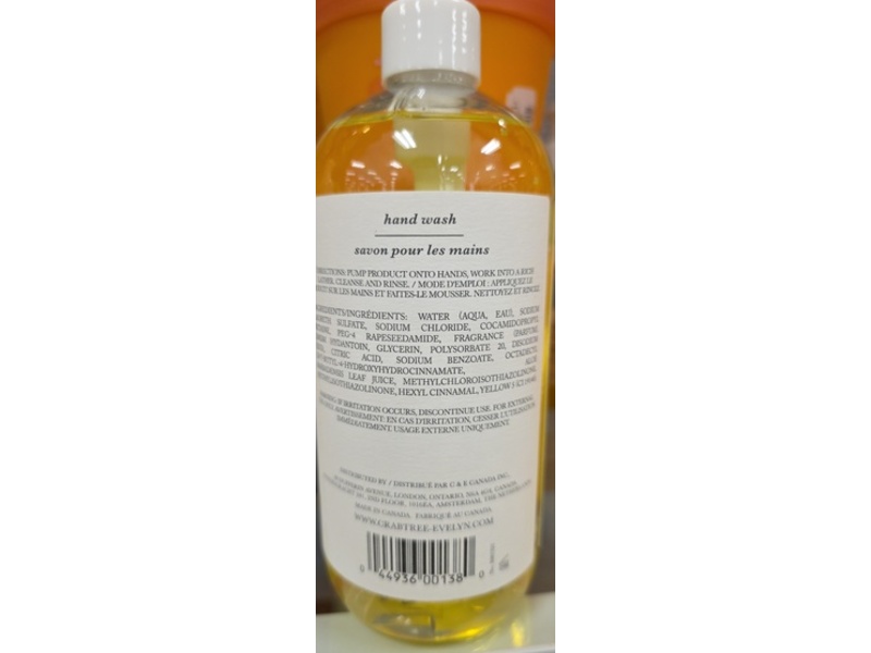 Crabtree & Evelyn Hand Wash, Lemon Citron, Honey & Coriander, 16.9 fl oz/500 mL