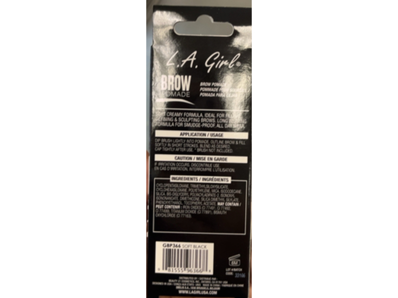 L.A. Girl Brow Pomade, Soft Black, 0.11 oz/3 g
