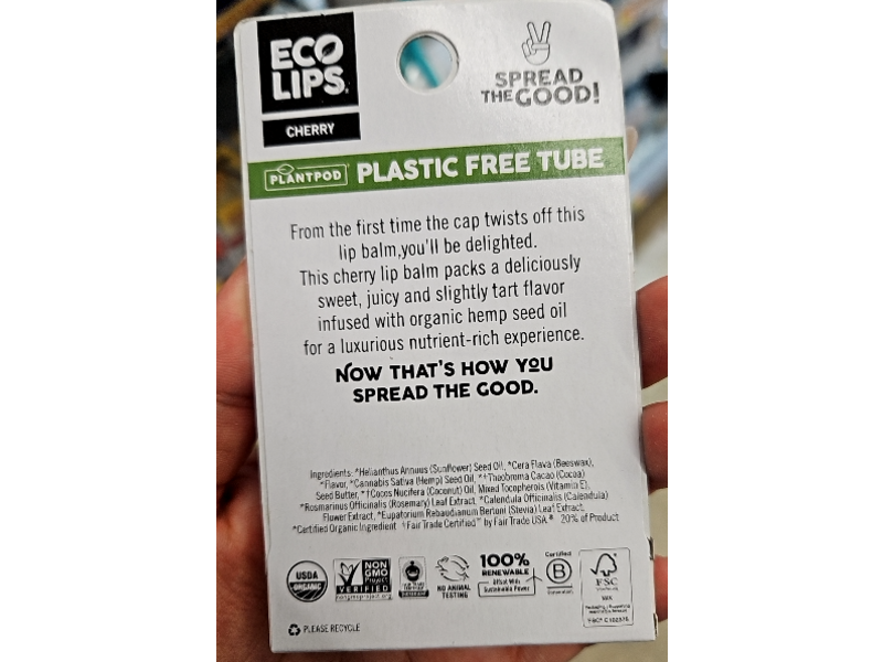 Eco Lips Organic Lip Balm, Cherry, 0.15 oz/4.25 g
