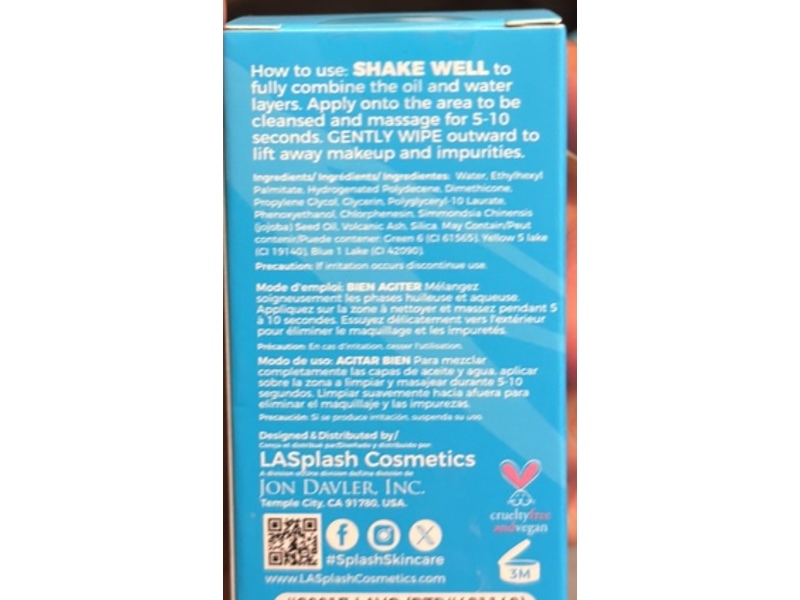 LASplash Makeup Melting Lava Oil Cleanser, Jojoba Oil + Volcanic Ash + Vitamin E, 2.11 fl oz/60 mL