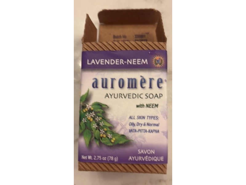 Auromere Ayurvedic Bar Soap, Lavender-Neem, 2.75 oz/78 g, Pack of 4