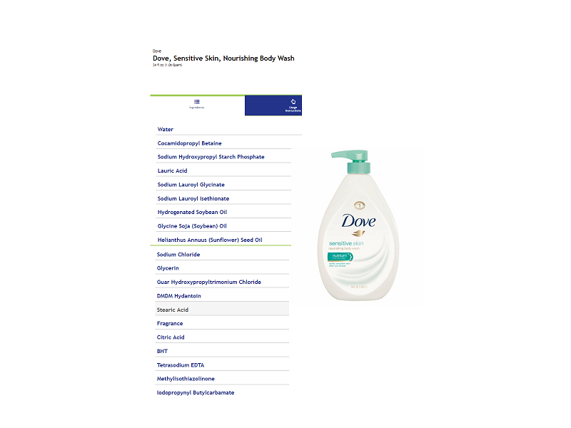 Dove Body Wash, Sensitive Skin, 34 fl oz