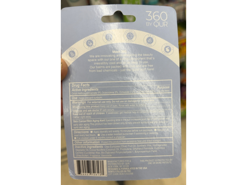 360 By Qur Lip Balm, Balance, SPF 15, 0.14 oz/4 g