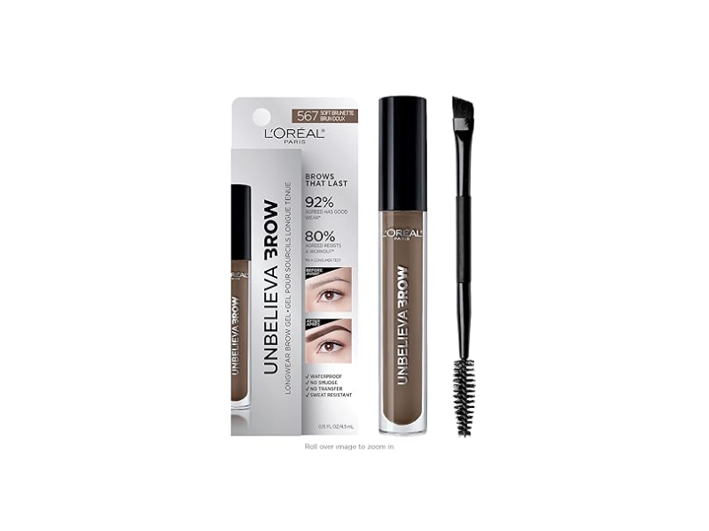 L'Oreal Paris Unbelieva Brow Longwear Brow Gel, Soft Brunette , 0.15 fl oz/4.5 mL