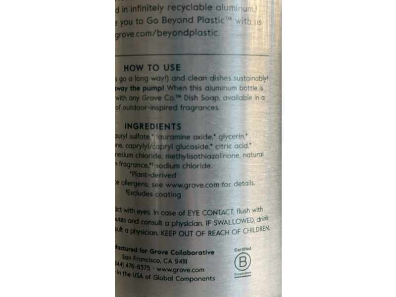 Grove co Dish Soap, Lemon & Eucalyptus, 16 fl oz/473 mL