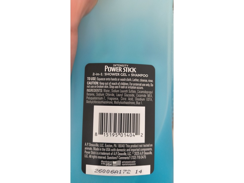 Power Stick 2 In 1 Shower Gel & Shampoo, Intensity All Day Fresh, 18 fl oz/532 mL, Pack Of 3