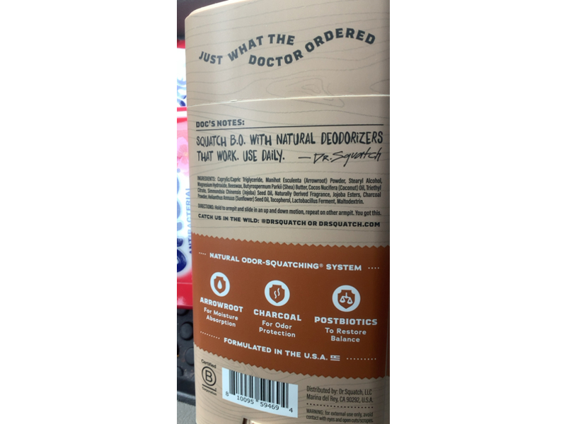 Dr. Squatch Odor Squatching Deodorant, Wood Barrel Bourbon, 2.65 oz/75 g