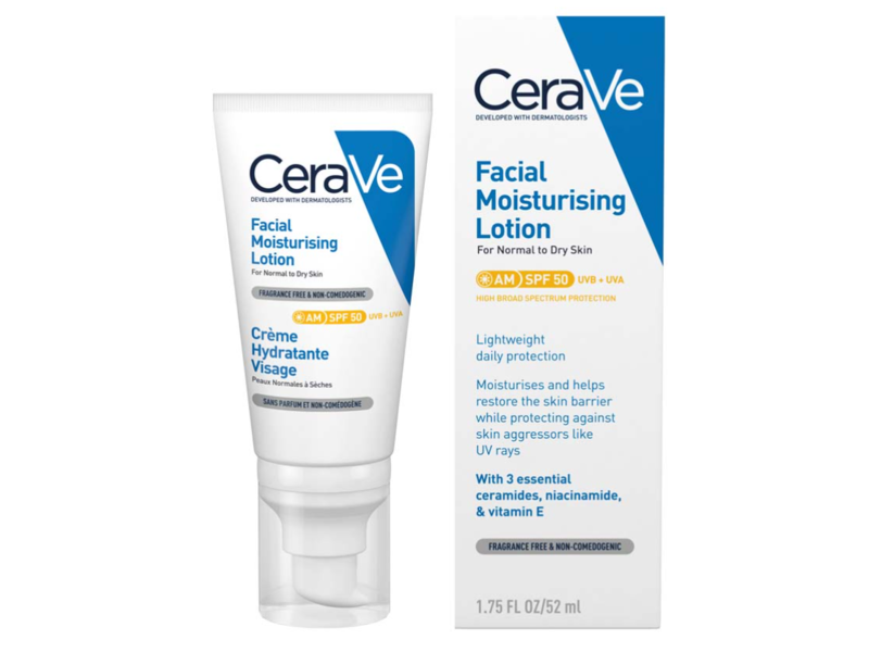 CeraVe Facial Moisturising Sunscreen Lotion, SPF 50, 1.75 fl oz/52 mL