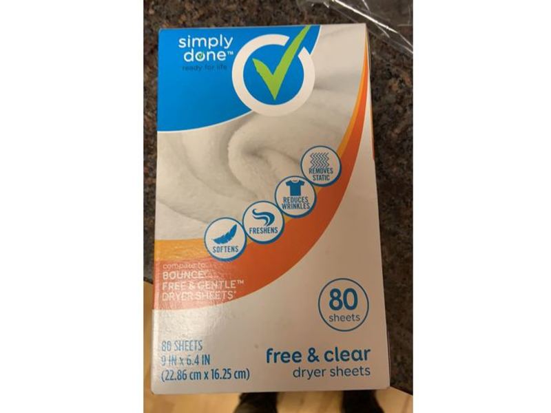 Simply Done Dryer Sheets, Free & Clear, 80 count