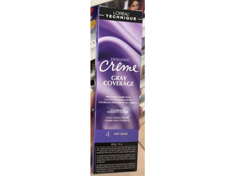 L'Oreal Technique Excellence Cream Gray Coverage Permanent Hair Color, 4 Dark Brown, 1.74 oz/49.29 g