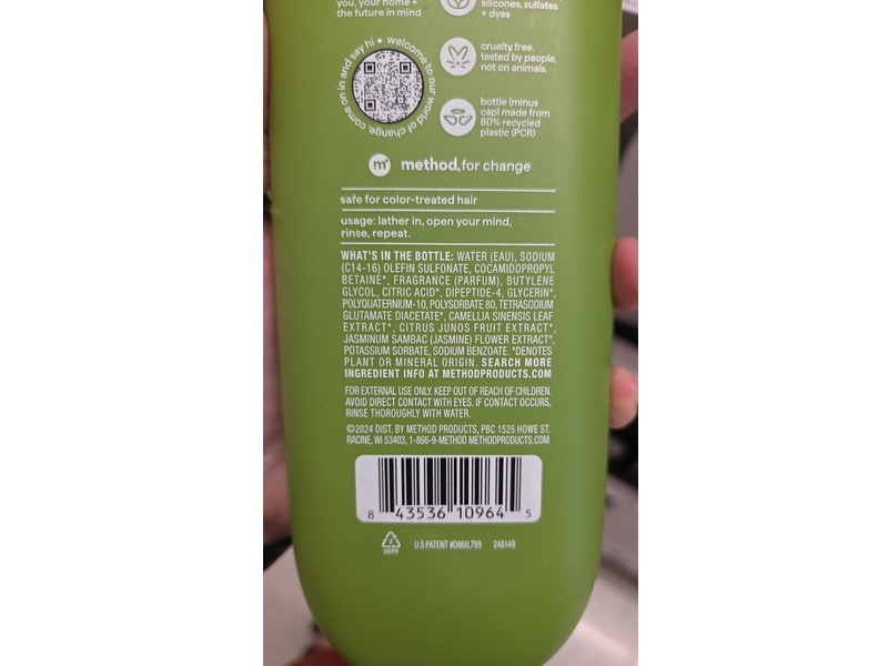 Method Mindful Matcha Vibrant Color Shampoo, Matcha + Yuzu & Peptides, 14 fl oz/414 mL