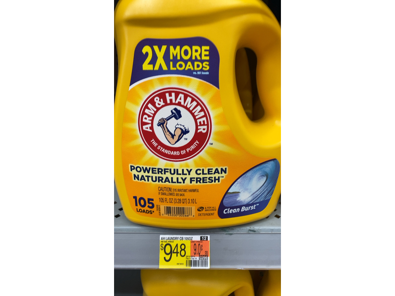 Arm & Hammer Powerfully Clean Liquid Laundry Detergent, Clean Burst, 105 Loads, 105 fl oz/3.10 L.